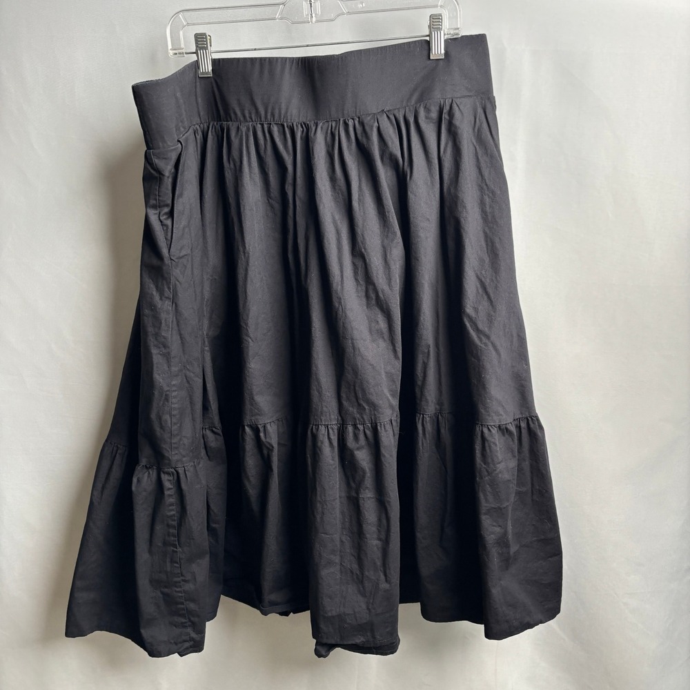 Torrid Black Cotton Blend Tiered Midi Skirt Plus Size 2 Elastic Waist Pockets